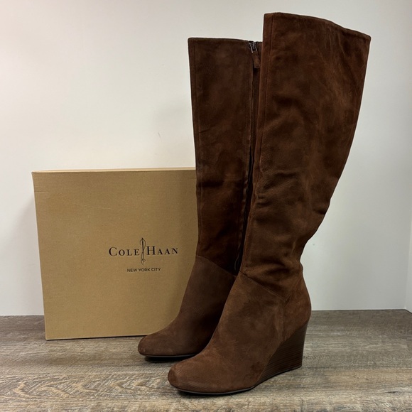 NEW Cole Haan CORA Wedge Boots -Chestnut Suede 8